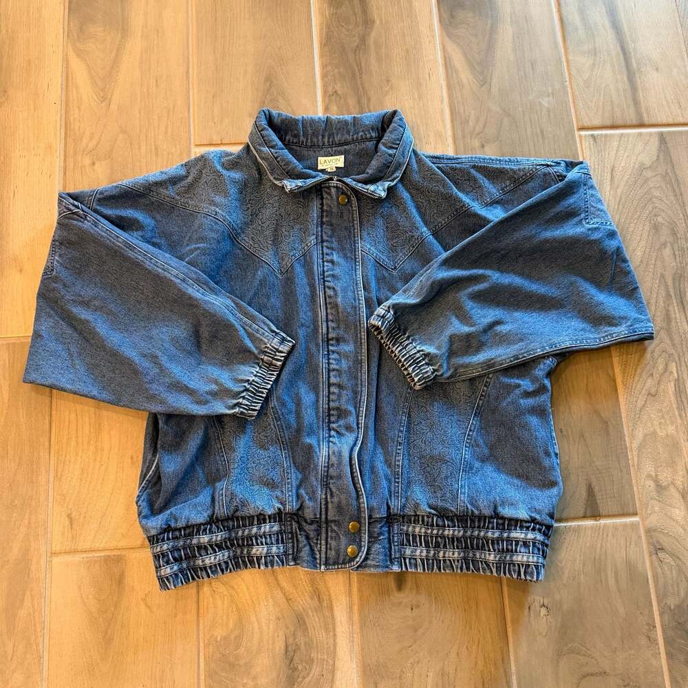 Vintage 80s Lavon by Cheerful Corp Oversized Paisley Denim Bomber Jacket XL